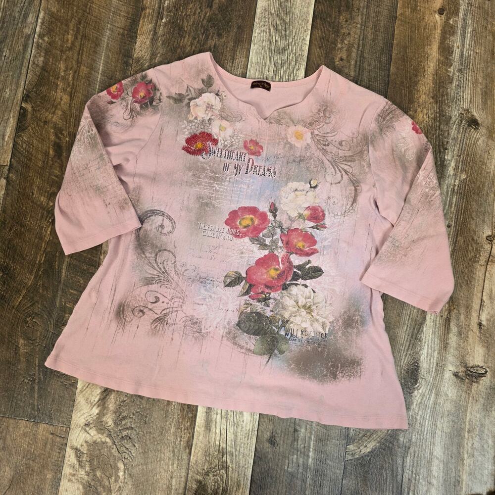 Y2K Graphic Top T-Shirt Cotton Flower Cotton Festival Fairycore Plus Size 2X